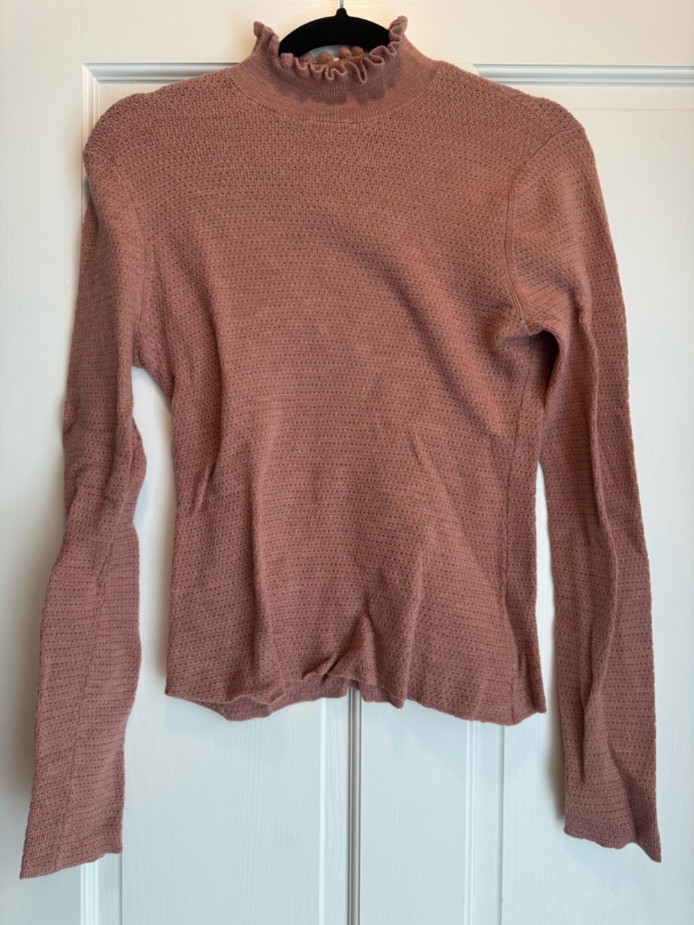 Rebecca Taylor Dusty Rose Ruffle Mock Neck Knit Top